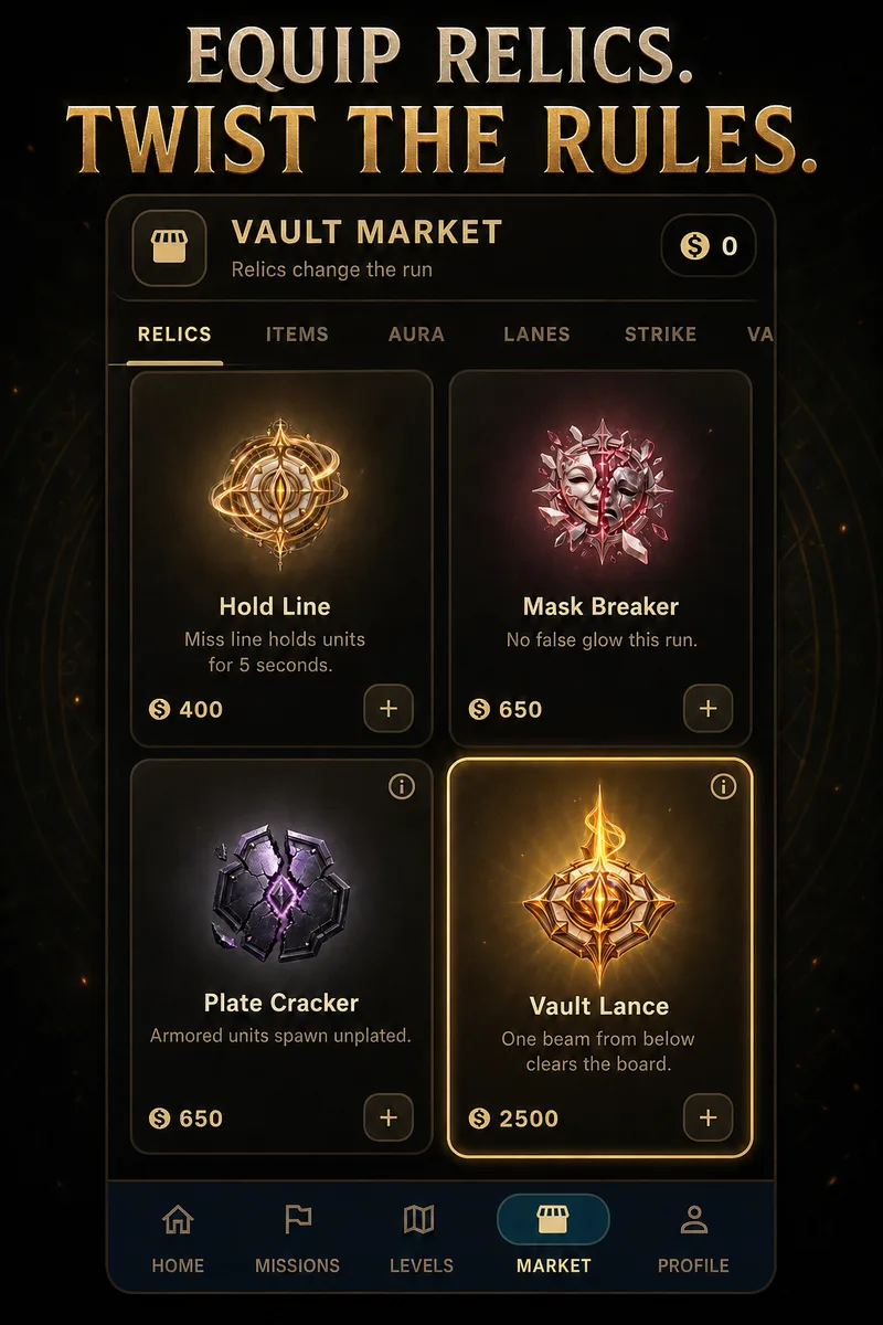 WardenStrike market with relics and cosmetics